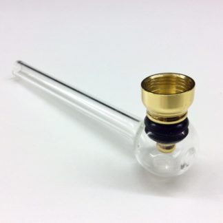 Petite pipe en verre foyer métallique doré