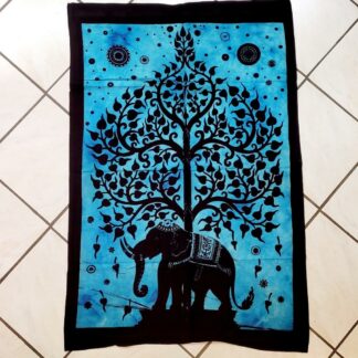 tenture arbre de vie elephant bleue